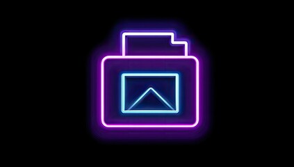 Neon icon of a stylized envelope, illuminated with blue and purple light
