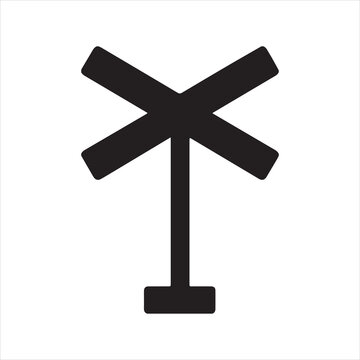 Silhouette railroad crossing sign black and white icon Vector illustration