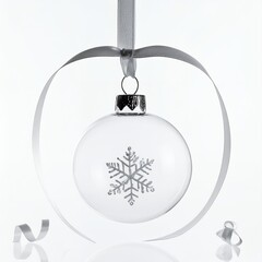 Fototapeta premium Elegant Christmas Ornament with Snowflake Design and Ribbon.