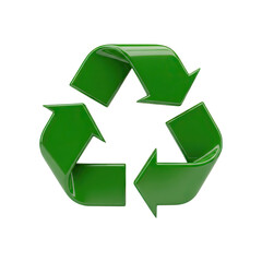 Obraz premium Green three-arrow recycling symbol, glossy texture, ecological concept