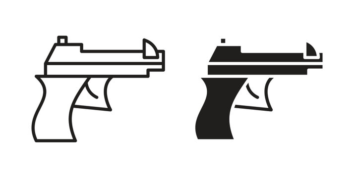 Pistol icons for design. Easily editable stroke. Modern flat design.
