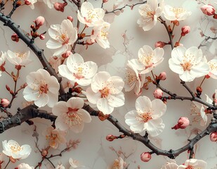 Delicate Cherry Blossoms in Full Bloom Against a Textured Background.