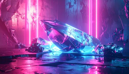 Cyberpunk Crystal Cave - Neon-Lit Gemstone in a Futuristic Grotto.