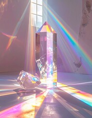 Crystal Prism Reflections - A Symphony of Light and Color in a Minimalist Space.