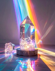 Crystal Prism Lamp with Rainbow Light Refraction and Healing Energy.