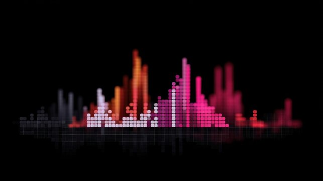 Colorful Sound Wave Visualization with Abstract Dots Representing Audio Levels on Black Background for Music and Technology Themes - Powered by Adobe