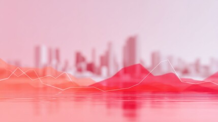 Abstract cityscape with vibrant peaks and valleys representing data analysis and digital trends against a blurred urban background