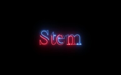 Glowing neon STEM text icon animates smoothly, strokes forming letters, subtle pulse, futuristic glow, looped motion, clean geometry, vibrant colors, tech inspired energy, visual identity.
