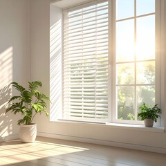 Bright and Minimalist Room with Plants and Sunlight.