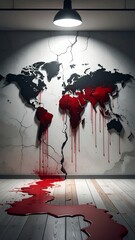 Bleeding World Map - A Stark Visual Commentary on Global Issues.