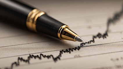 Fototapeta premium Elegant writing instrument poised above a fluctuating financial chart