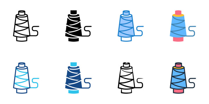Thread spool icons set multiple style collection. Editable stroke 

