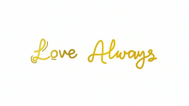 love always one line continuous animated typography lettering animation intro outro video, handwriting hand drawn art monoline vintage text on background greeting card footage gold golden type on whit