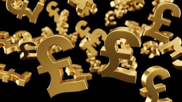 Golden Pound Symbols Floating on Black.