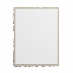 Obraz premium White rectangular mirror with rough beige frame on plain white background.