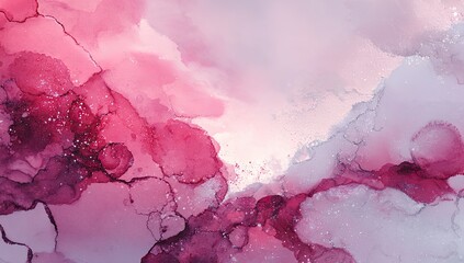 Abstract ink wash with vibrant pinks, deep reds, and soft whites, organic flow