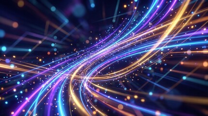 Dynamic Digital Light Streaks and Glowing Particles Abstract Background
