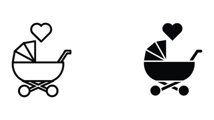 Baby stroller icon with heart symbol