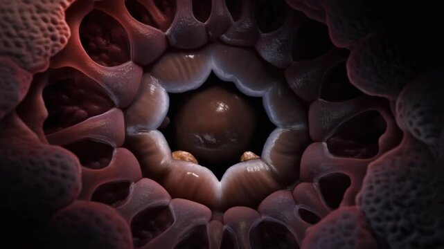 Close-up of pancreatic islets of langerhans with a dark, dramatic lighting effect