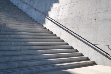 Fototapeta premium Shadowed concrete stairs ascend against a textured wall