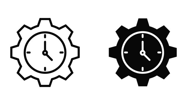 Clock inside gear icon in two different styles