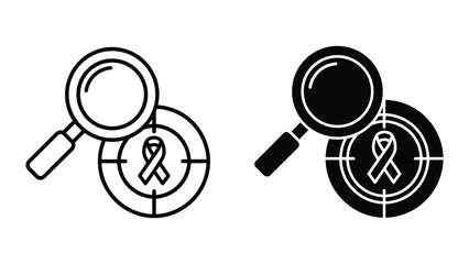 Cancer awareness ribbon under magnifying glass