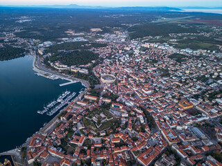 Fototapeta premium Pula town, Croatia aerial drone view