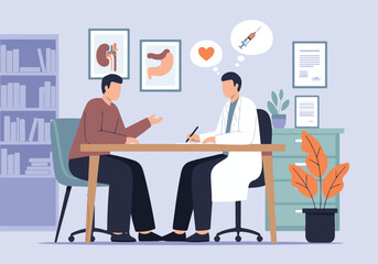 Doctor and patient discussing health in a modern medical office