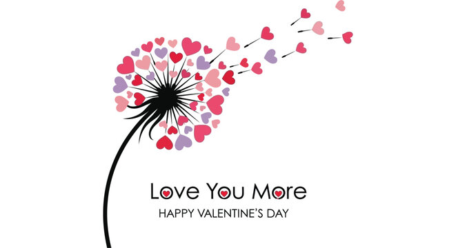 A delicate dandelion clock composed of vibrant hearts conveys love and affection a beautiful silhouette