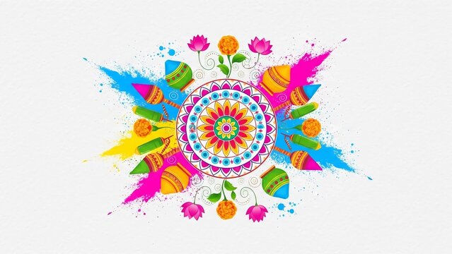 A vibrant and colorful illustration of a mandala with paint splatters - Powered by Adobe