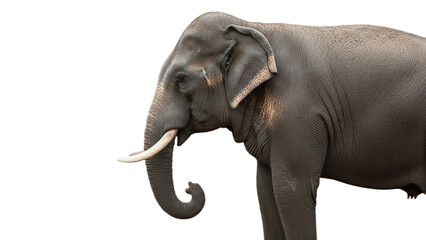 Naklejka premium Asian elephant with visible tusks, isolated against a white background
