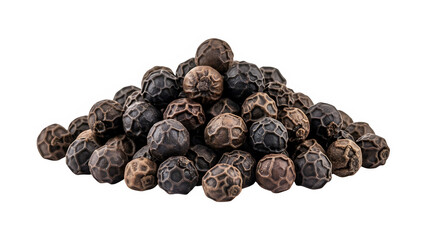 Obraz premium Black peppercorns, isolated on white or transparent background, high resolution, studio lighting, sharp focus, detailed texture, clean cutout, minimal shadow, PNG format