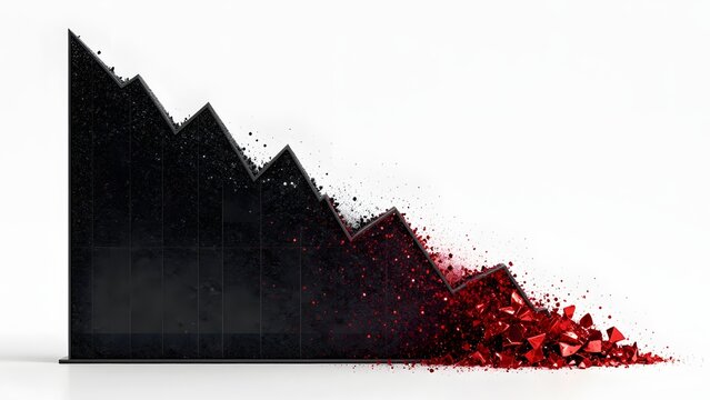 Graphique plein noir sur fond blanc, le graphique est entour&eacute; d'une explosion rouge et sa fin dramatique en granulats. 
