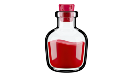 Red Potion in a Glass Bottle with a Cork Stopper