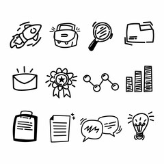 business icons set hand drawn doodle style