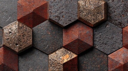 Abstract Hexagonal Glittering Mosaic Background in Silver Bronze and Black with Shimmering Particles and Geometric Arrangement