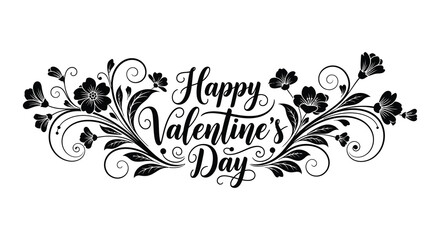 Elegant floral valentine s day design with swirling leaves and text in a dark striking silhouette © AL-AMIN