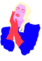 Blonde woman with red gloves