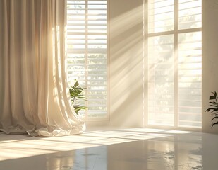 Sunlit Serenity - A Minimalist Interior with Natural Light and Plants.