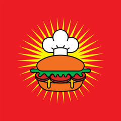 Restaurant Burger Logo with Chef Hat.eps