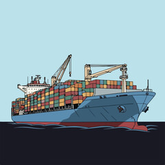 Fototapeta premium Large cargo ship transporting colorful shipping containers on calm waters