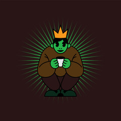 Iconic Crowned Coffee Drinker Logo Design.eps