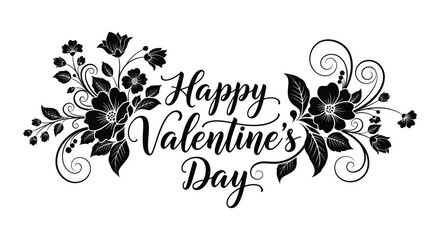 Elegant floral valentine s day design featuring swirling vines blossoms and calligraphy a beautiful silhouette © AL-AMIN