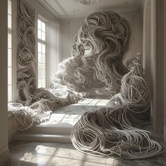 Surreal Interior - A Dreamlike Space Filled with Abstract Forms.