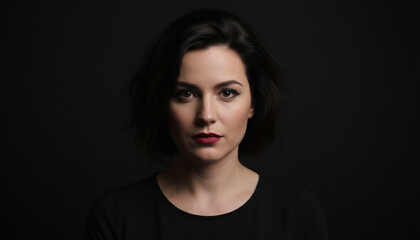 Naklejka premium Intense Gaze Portrait: A striking portrait showcases a woman with captivating eyes, offering a glimpse into her introspective state.