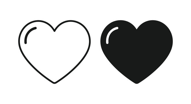 A contrasting depiction of two hearts one outlined and one solid forming a striking silhouette