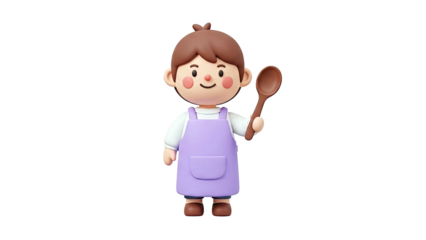 Cute 3D character with spoon and apron
