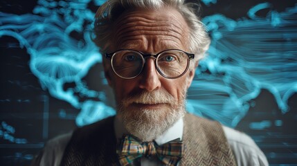 Portrait of economist presenting global trends, high resolution, ultra detailed, realistic lighting, 8k, professional photography quality