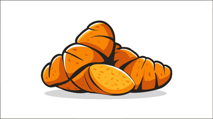 Digital illustration of a pile of golden-brown baked goods with a distinctive crescent shape and shadow