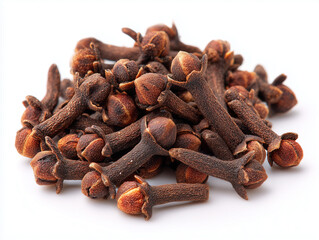 Obraz premium AI-generated image - Dried aromatic whole cloves with stems, isolated on a white background.